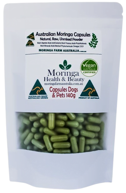 AUSTRALIAN Moringa - DOG CAPSULES (animals) 140G - Anti-Inflammatory, Nutrients. (apprx 270 -300 Caps) ONLY DAYS OLD = MAXIMUM POTENCY